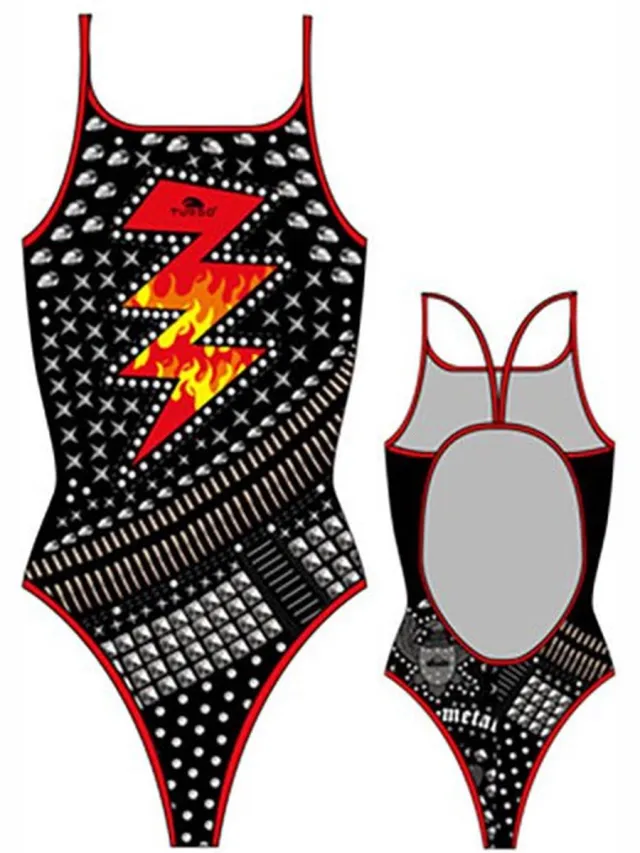 Turbo Heavy Rock Badpak Met Dunne Bandjes Zwart 7-8 Years Meisje Black