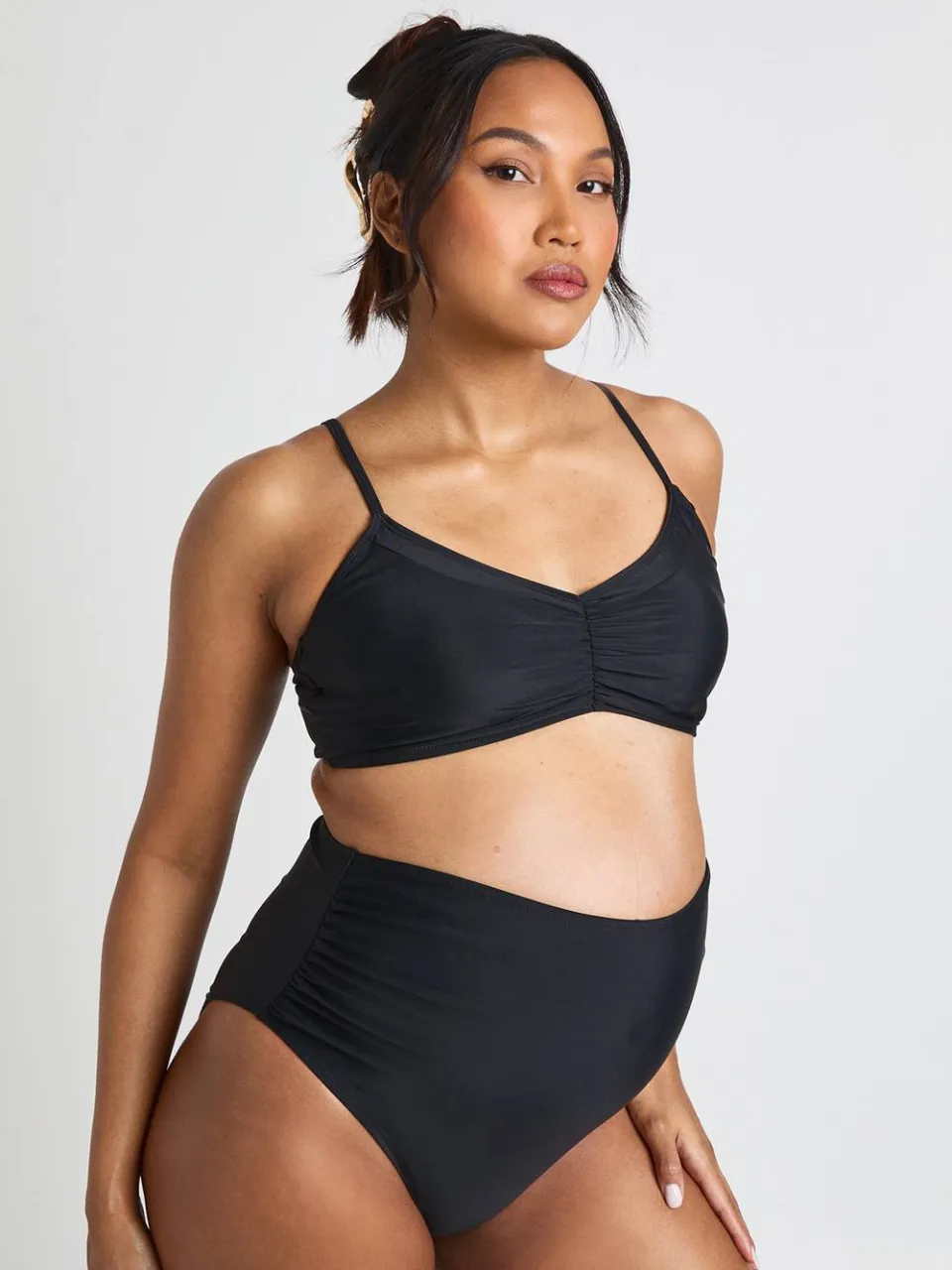 boohoo Dames Zwangerschaps Bikini Top Met Rimpeling Zwart