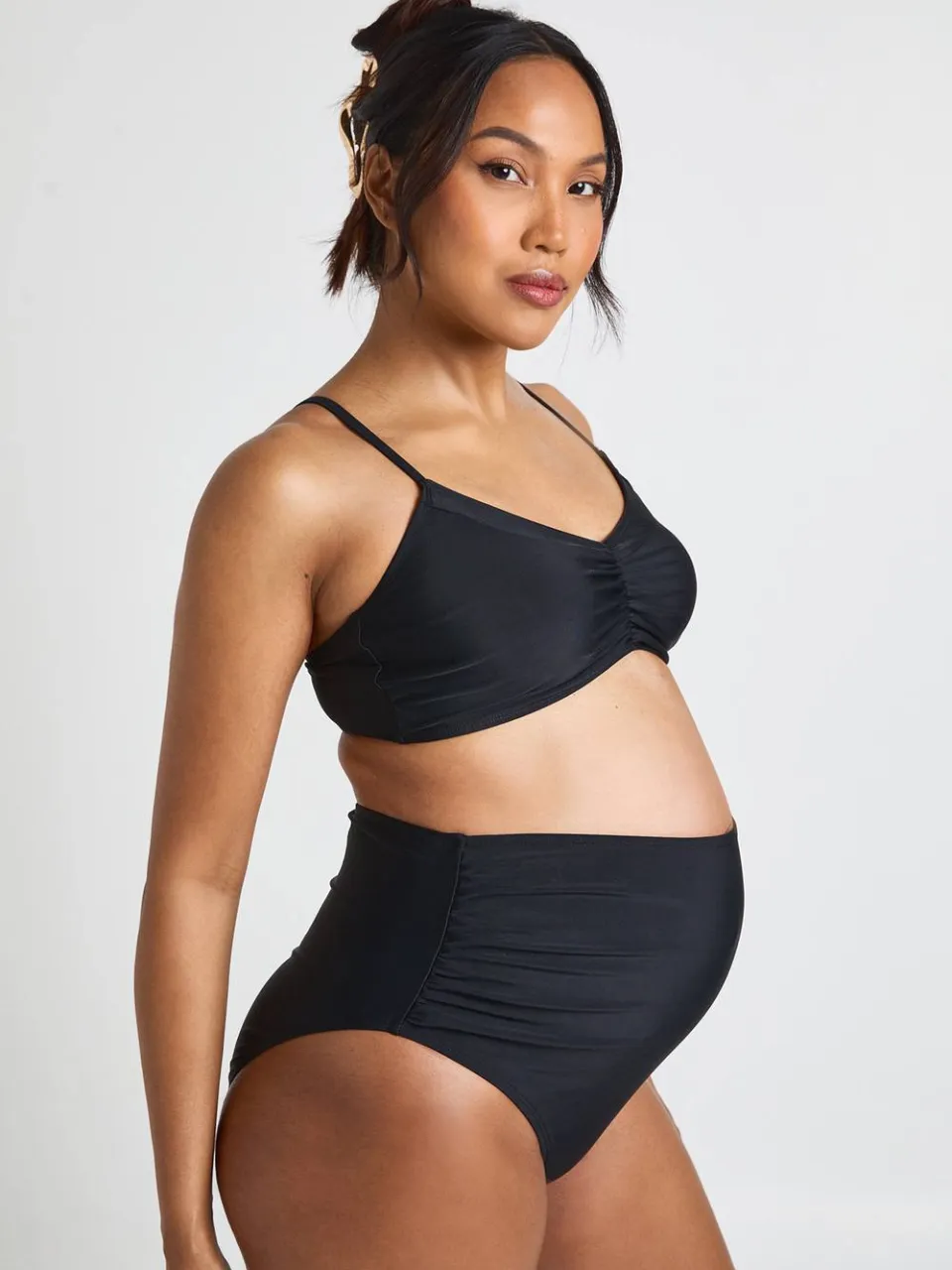 boohoo Dames Zwangerschaps Hoge Taille Gerimpelde Bikinibroek zwart, foto 3