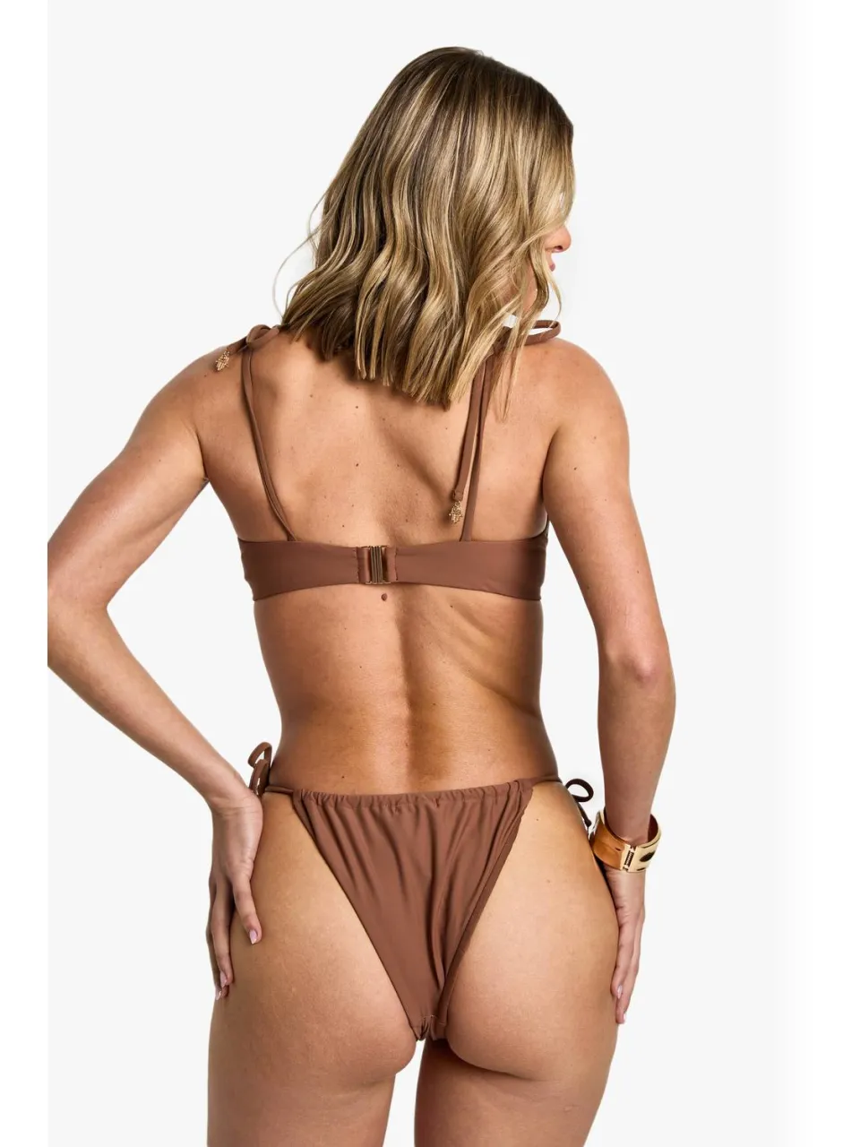 boohoo Dames Hamsa-hand charme trim tie side bikini-broekjes donkerbruin, foto 3