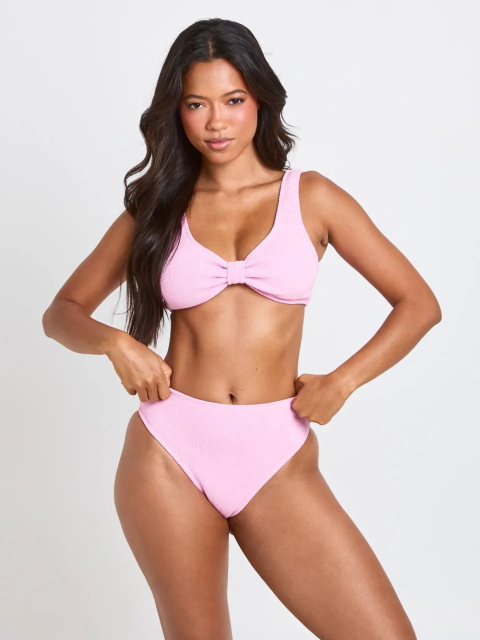 boohoo Dames Gestructureerd Hoge Taille Bikinibroekje roze, foto 3