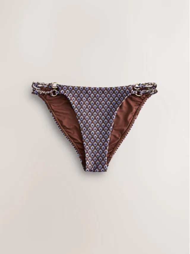 Next Dames - Tanga-bikinibroekje met hardware - Bruin Chocolate Brown Geometric Metallic