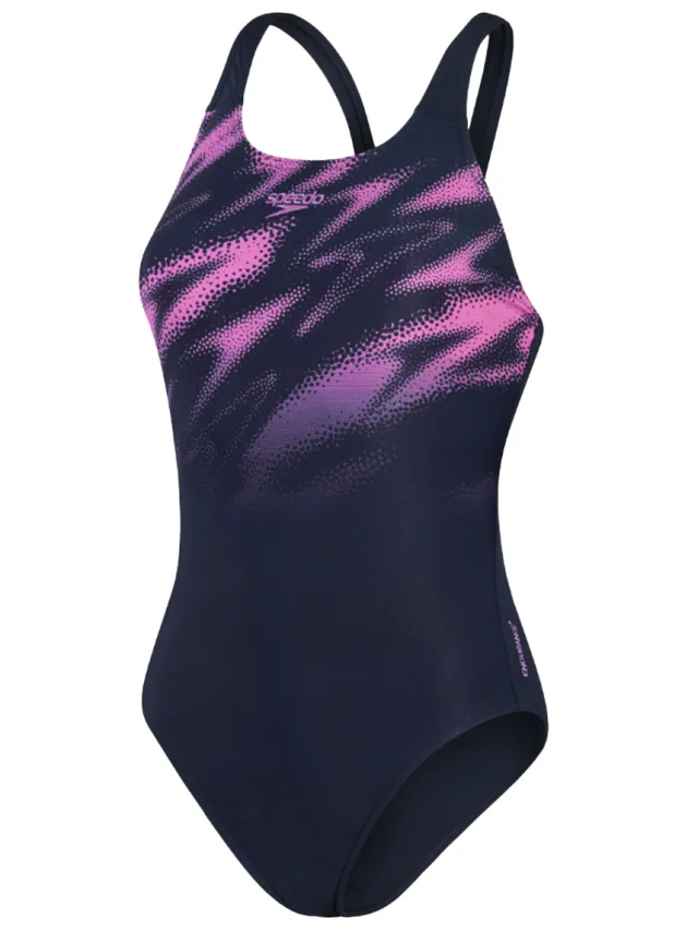 Speedo Dames/Dames Hyperboom Placement Muscleback Eendelig Zwempak (Marine / Roze), foto 2