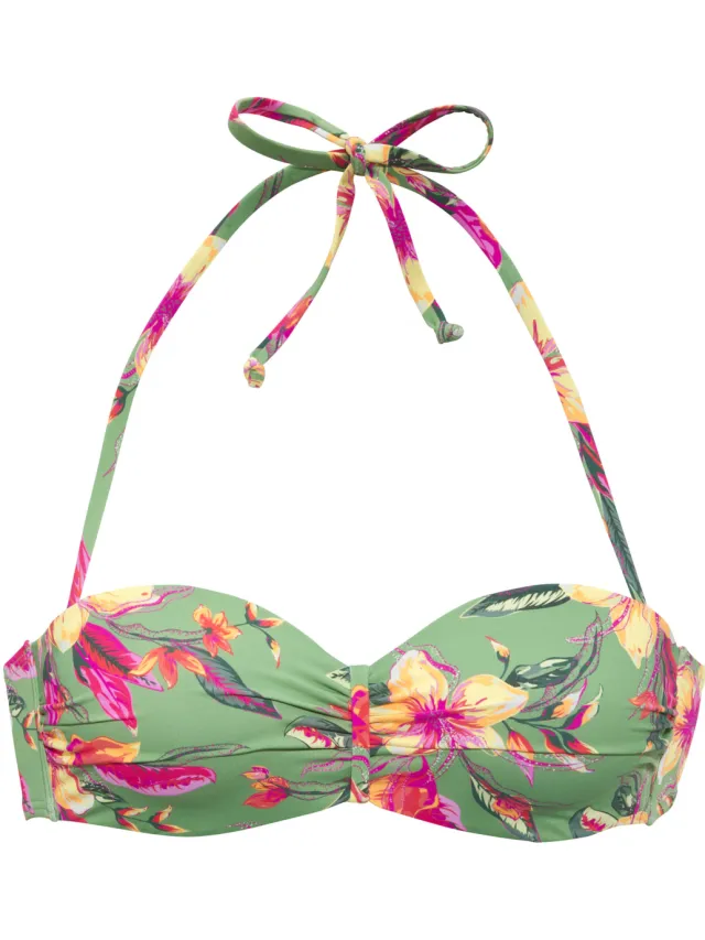 bandeaubikinitop met beugel groen bloemenprint salie/pink bedrukt