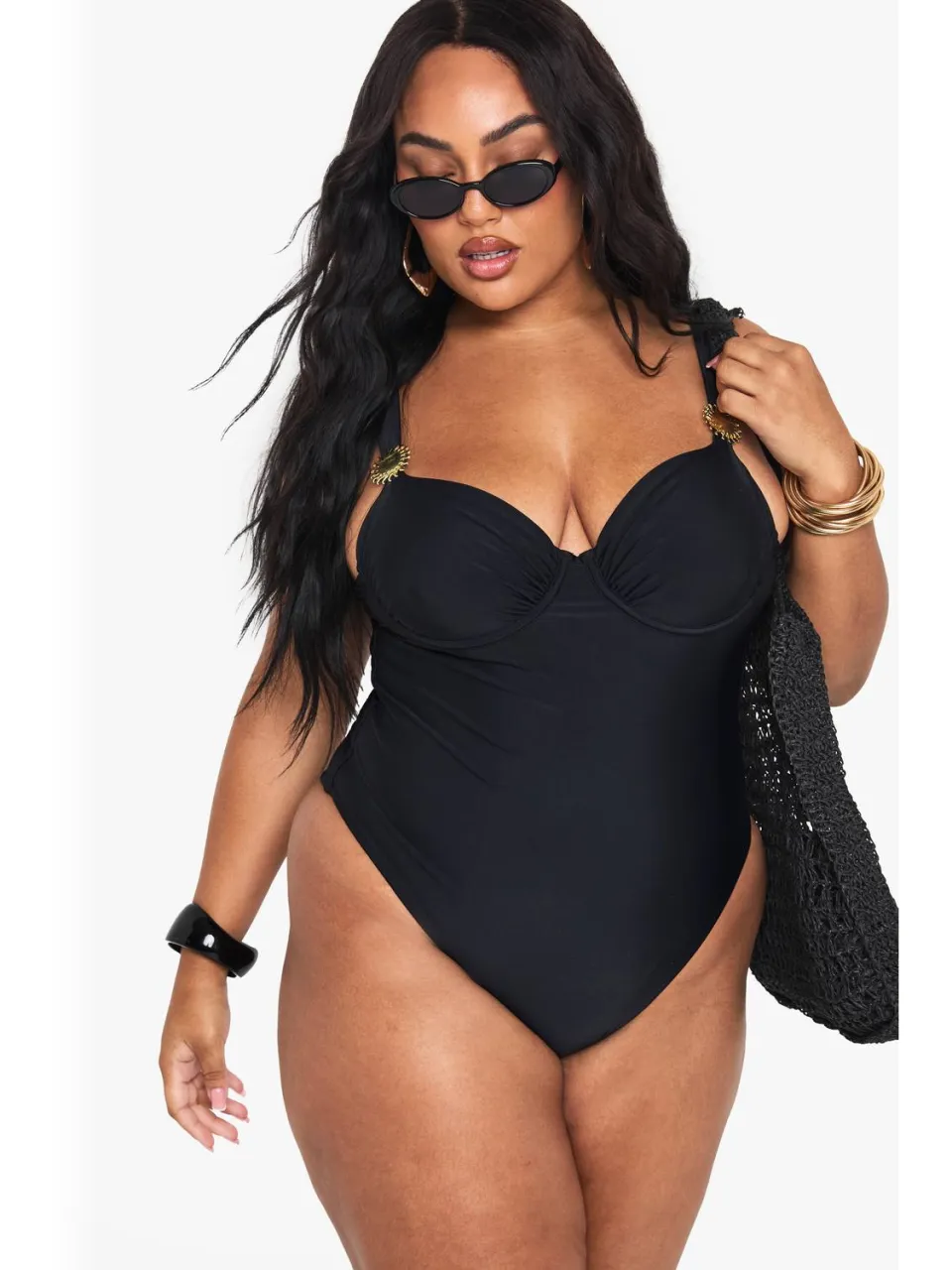 boohoo Dames Plus Sunshine Trim Balkon Badpak Zwart