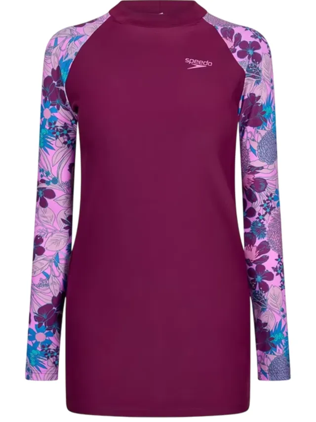 Speedo Dames Bloemprint Lange Mouw Modesty Badpak (Paars/Blauw)