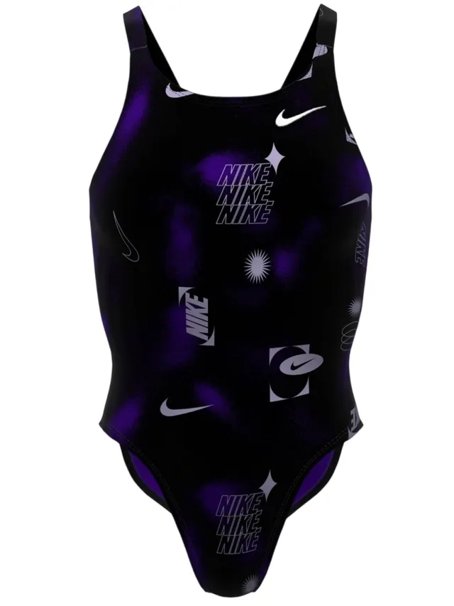 Nike Dameszwempak met opdruk en nauwsluitende pasvorm (Zwart)