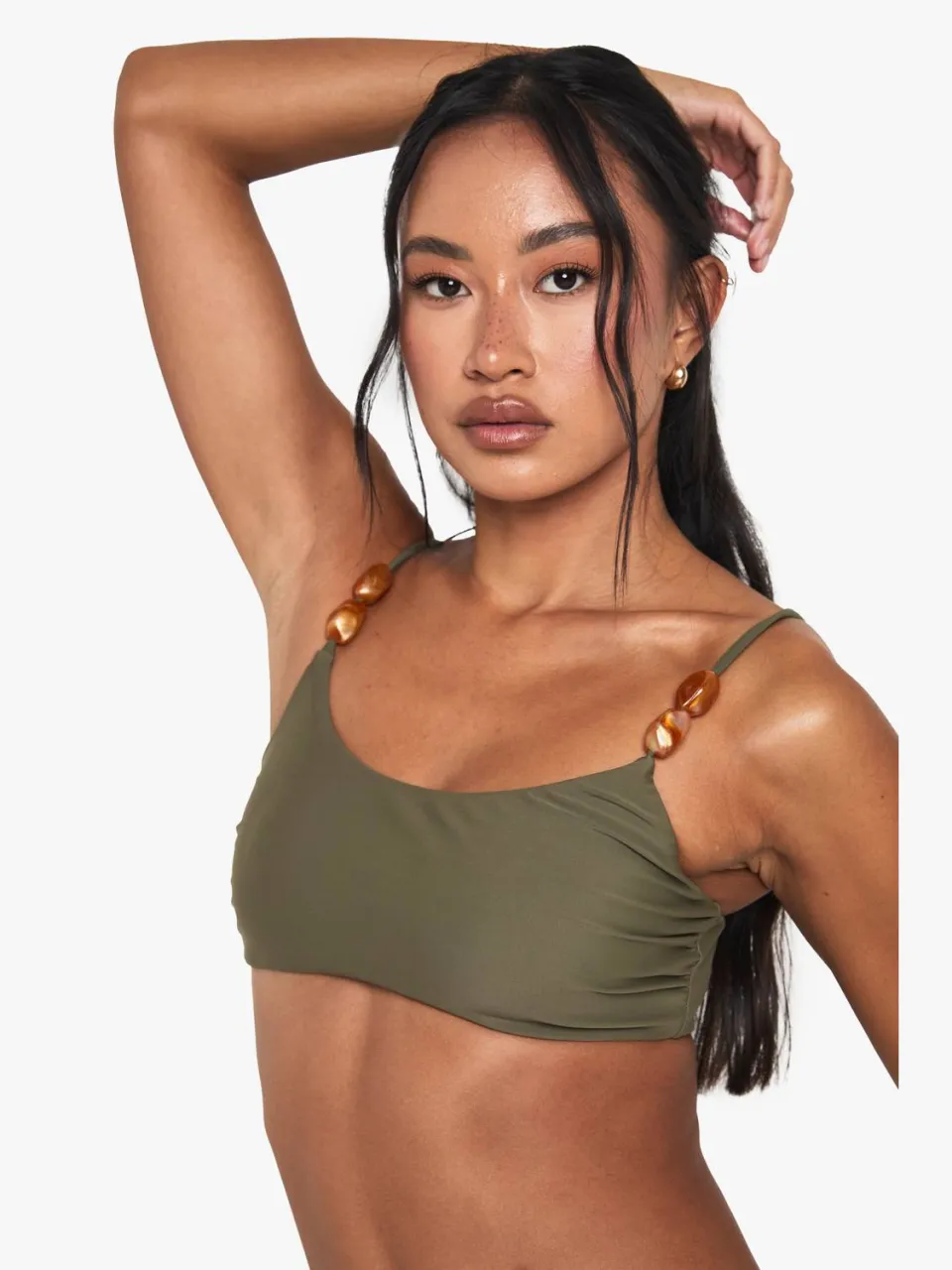 boohoo Dames Resin Stone Scoop Neck Bikini Top kaki, foto 2