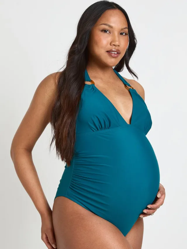 boohoo Dames Zwangerschapsbadpak Met Sierdetail En Diepe V-hals Groenblauw