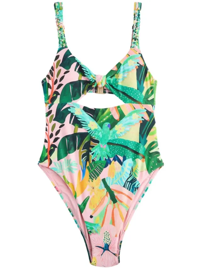 Next Dames - Badpak met vierkante hals - Groen Coral/Green Tropical