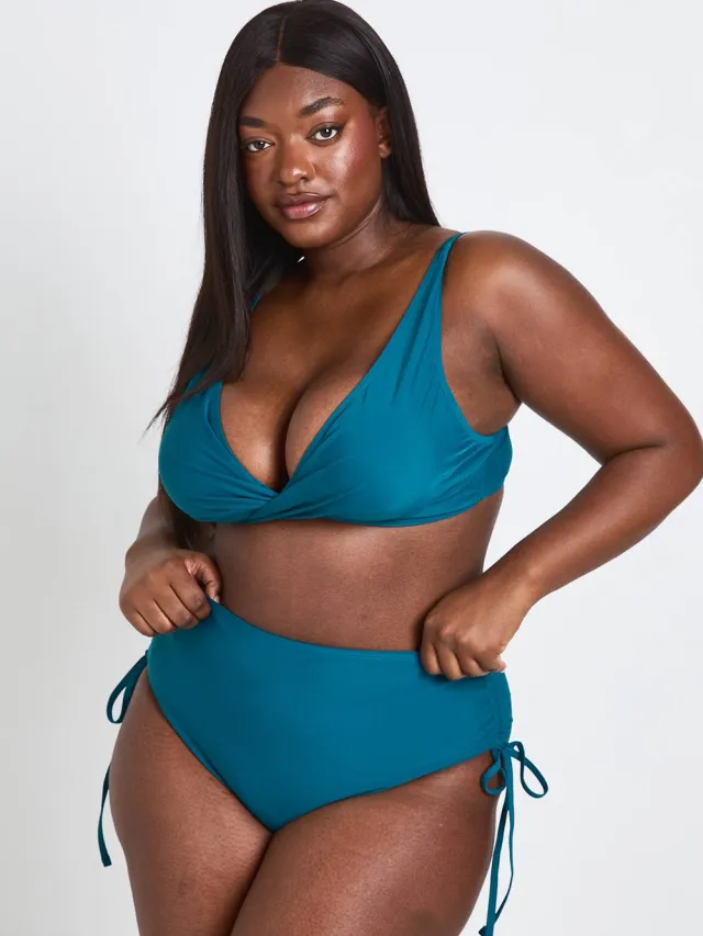 boohoo Dames Plus Zwemkleding Essentials Buikcontrolerende Hoge Taille Slip Washed Teal