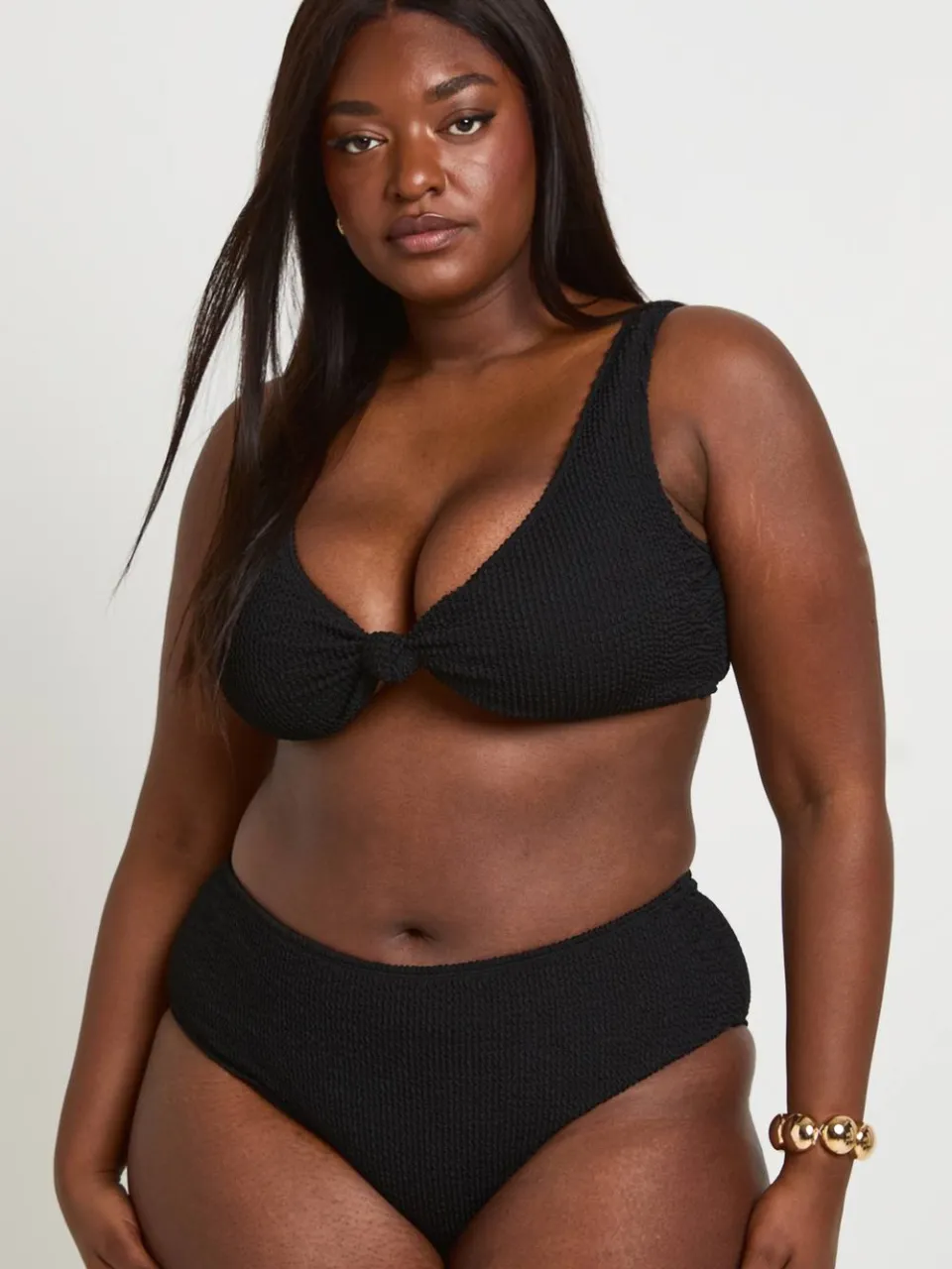 boohoo Dames Plus Crinkle Knoop Top & Hoge Taille Bikini zwart, foto 3