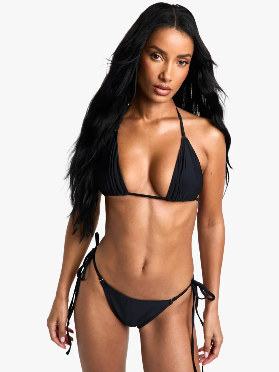 boohoo Dames Petite Zwemkleding Essentials Strikjes Bikinibroekje Zwart