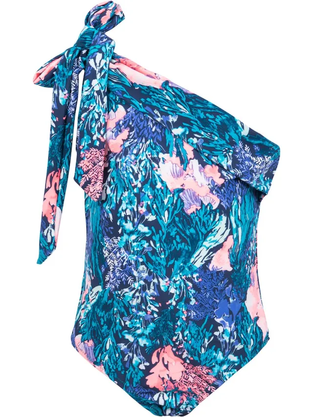 La V Badpak met een schouder Coral blue 170-176 blauw
