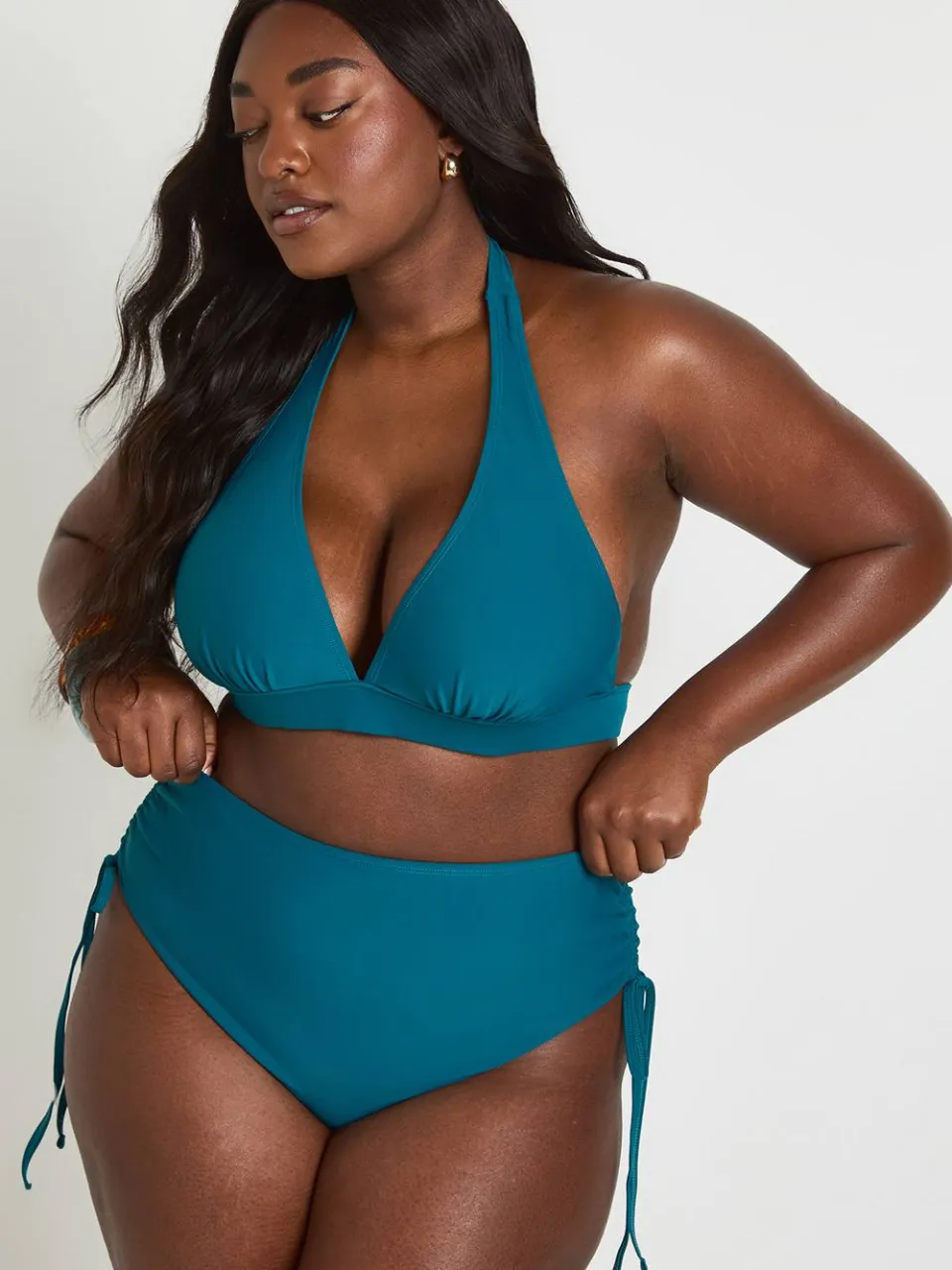 boohoo Dames Plus Buikcontrole Gerimpeld Hoge Taille Bikinibroekje Groenblauw