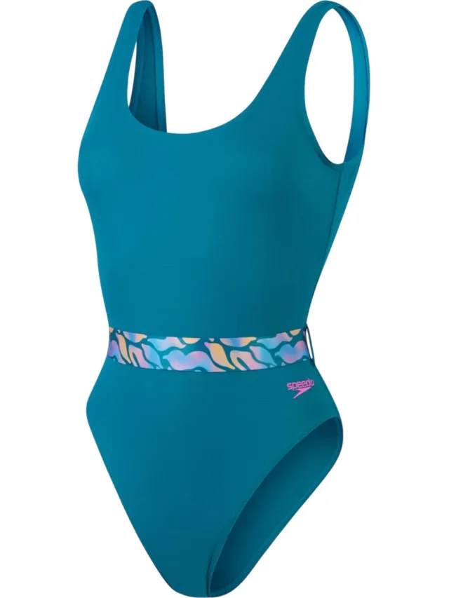 Speedo Eendelig zwempak met open rug voor dames (Groen)