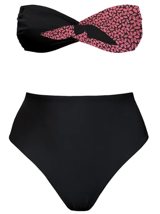 Anekdot dames vegan Bikiniset Taijitu High Zwart Bloemen