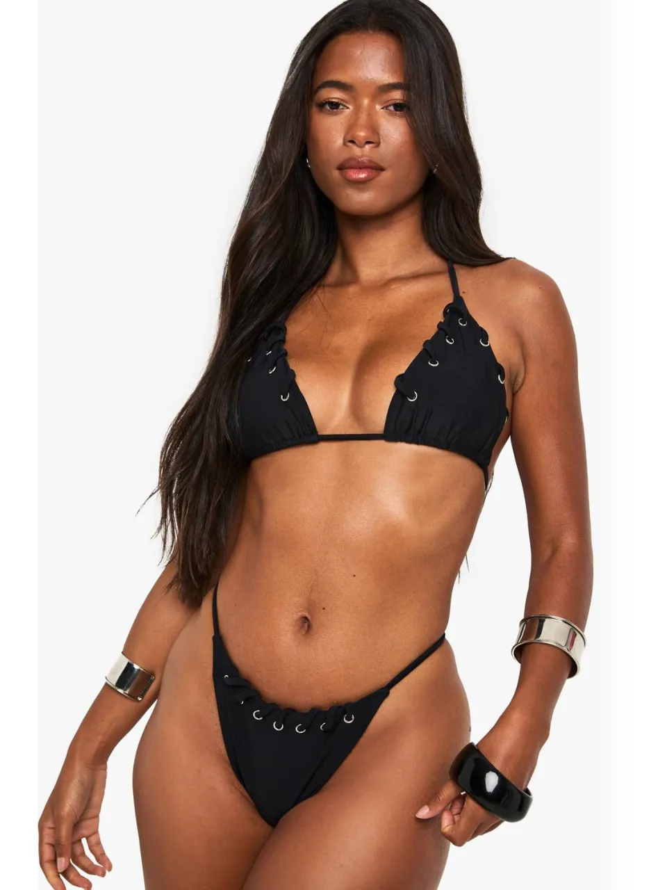 boohoo Dames Eyelet Gedetailleerde Bikini Broekjes Zwart