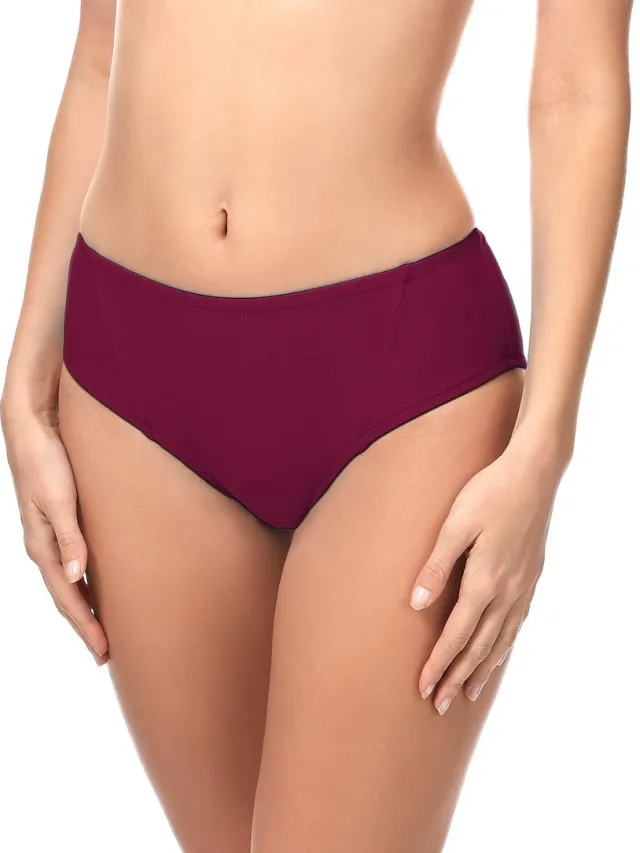 Merry Style Dames Zwembroek - Bikinibroekje - Elastische tailleband – Polyamide & Elastaan – Wijn rood (5288) – 44 - MS-ET-18