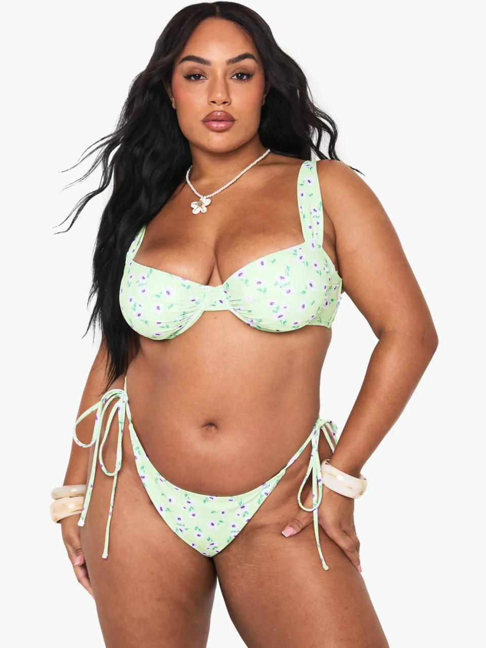 boohoo Dames Plus Floral Onderbeugelde Balkon Bikini Top geel, foto 3