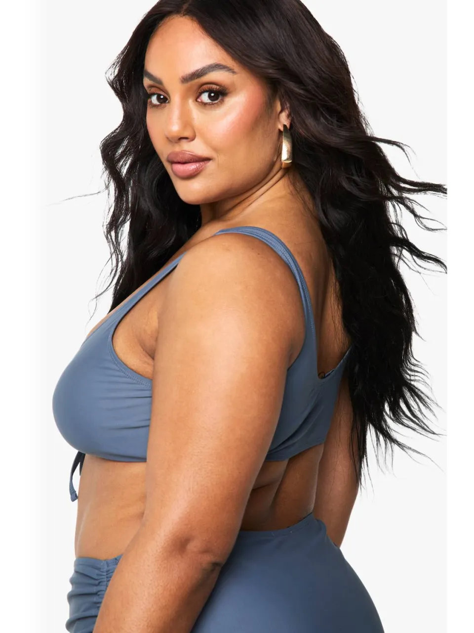 boohoo Dames Plus Gepolsterde Vetersluiting Bikini Top leisteengrijs, foto 3