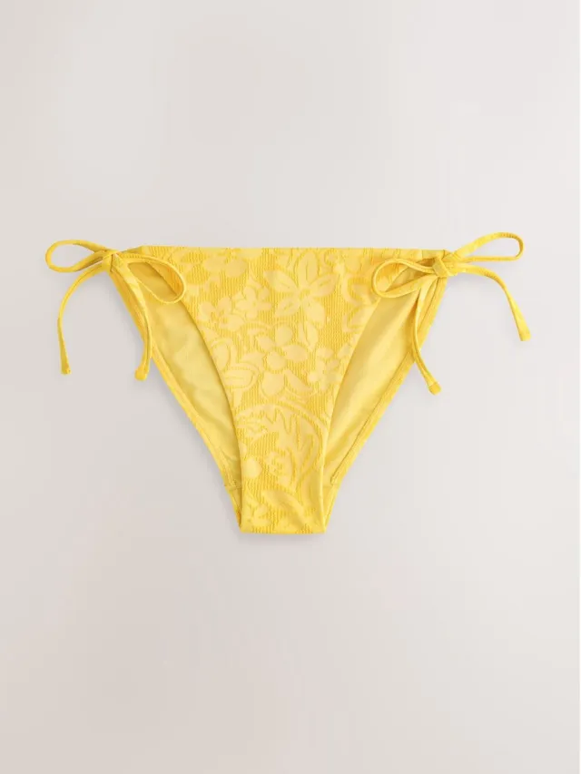 Next Dames - Bikinibroekje met gestrikte zijkant - Geel Yellow Floral Jacquard