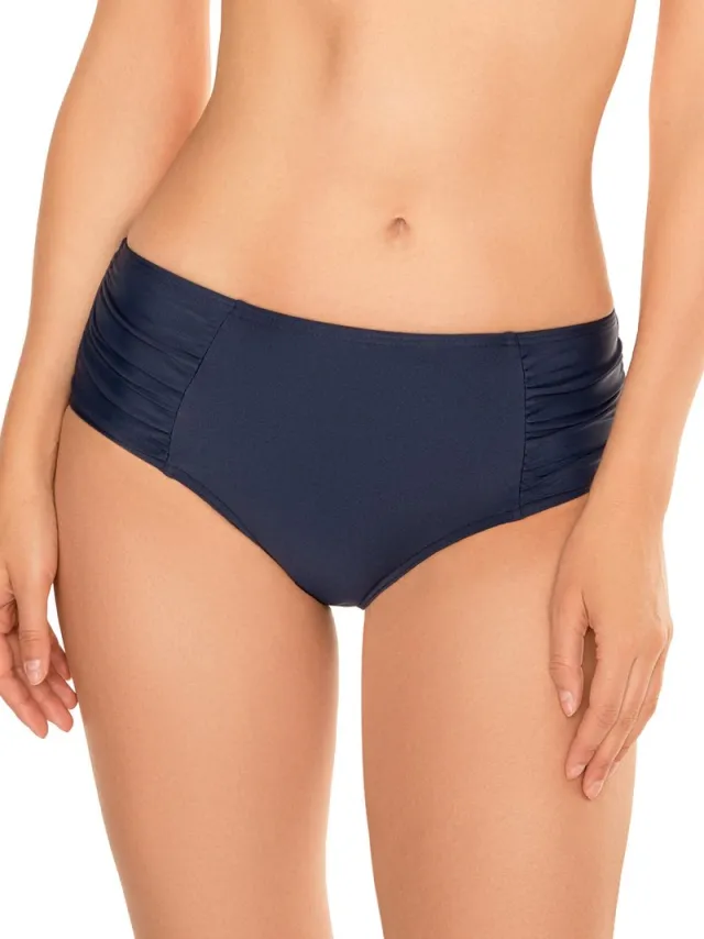 Vivisence 3002 bikini slip dames badmode patroonloos gerimpeld hoge taille set deel eu, donkerblauw, 42