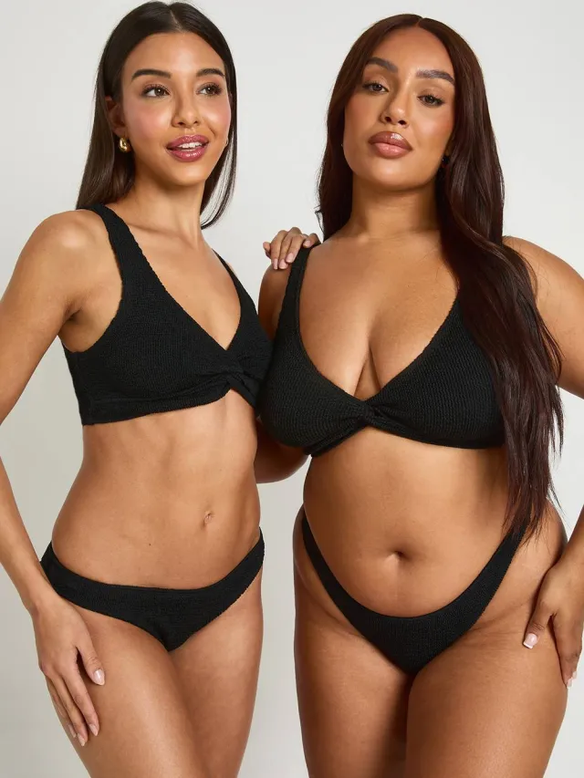 boohoo Dames Premium Universele Crinkle Effen Brief Bikinibroekje Zwart