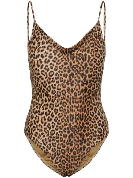 Pieces Dames badpak pcbaomi ronde hals panterprint bruin, foto 2