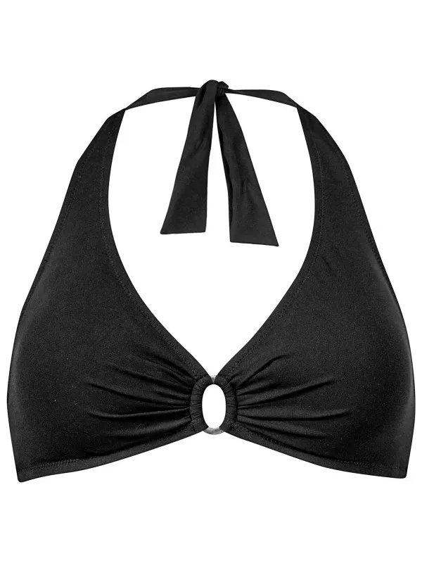 LIDEA Women's The Core Bikini Top Neck Halter - Bikinitop - Cup: A, zwart
