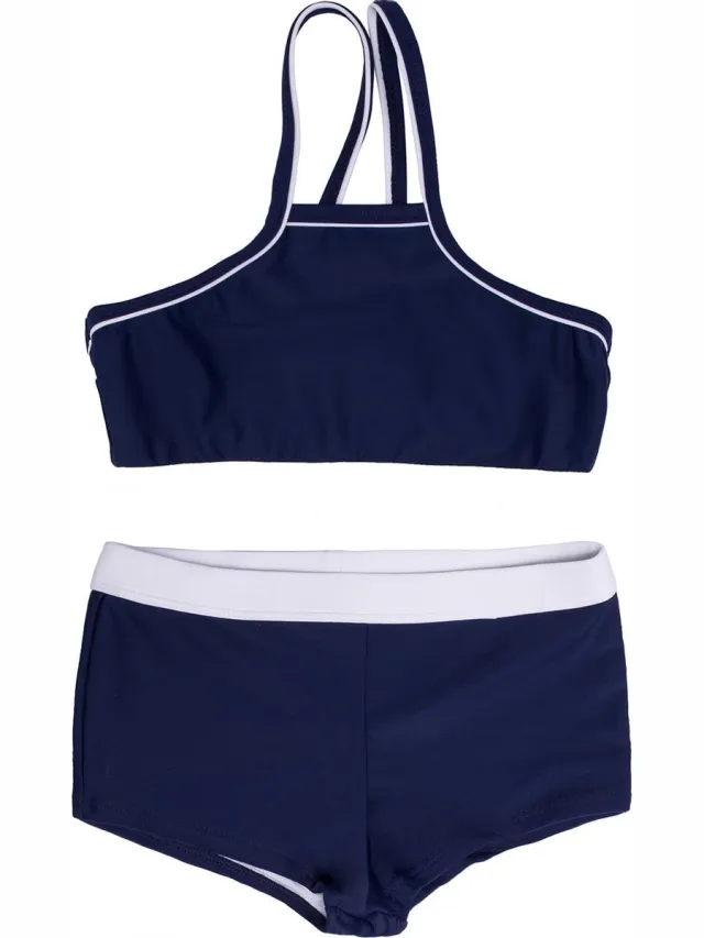 La V Bikini hipster broekje en cro top met racerback -Navy 140-146