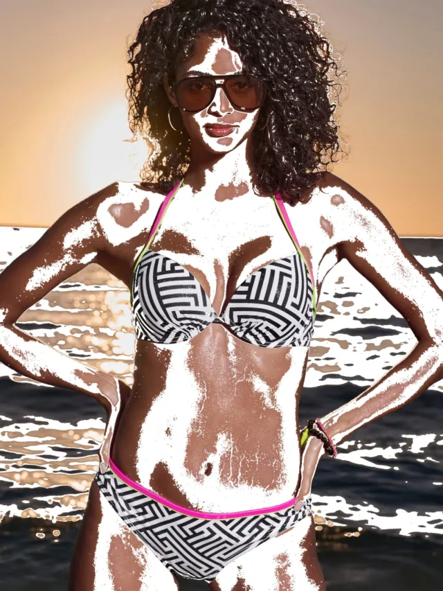 Push-upbikinitop zwart/wit
