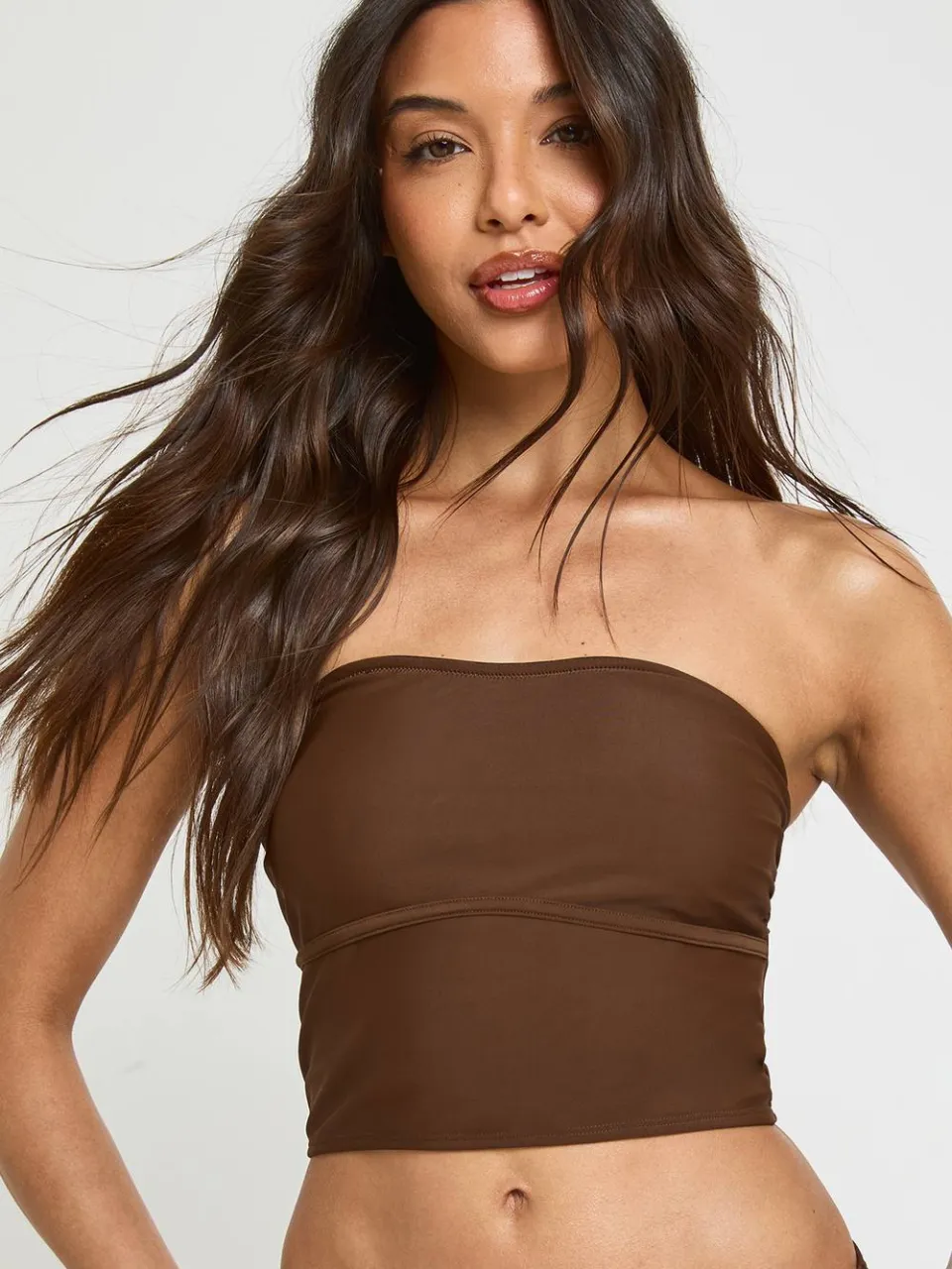 boohoo Dames Tankini Bikini Top En Hoge Pijp Bikinibroekje chocoladebruin, foto 3