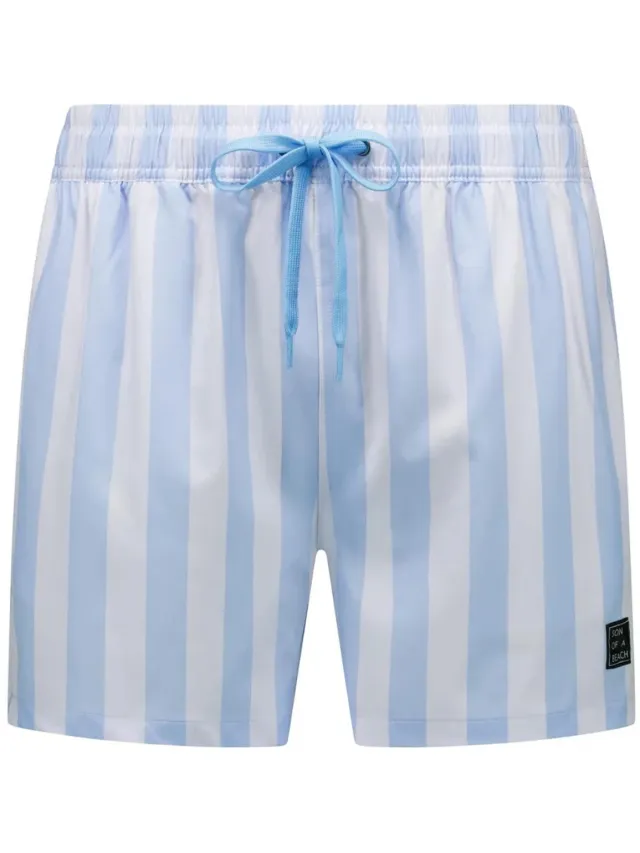 Son of a Beach Stripe Light Blue Heren Zwembroek - Blauw/Wit