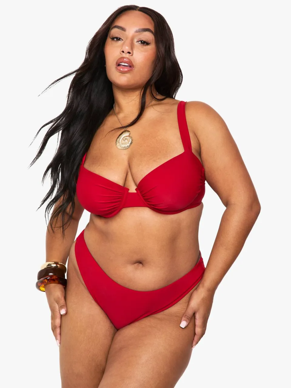 boohoo Dames Plus Swimwear Essentials Hoge Taille Slip rood, foto 3