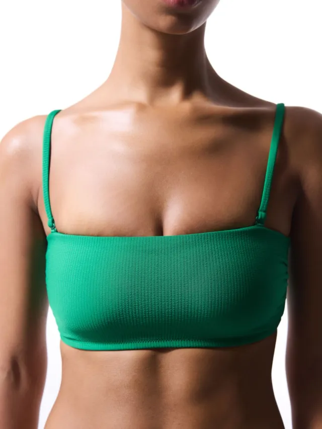 Penti Geribbelde Bandeau Bikini Top Smaragd