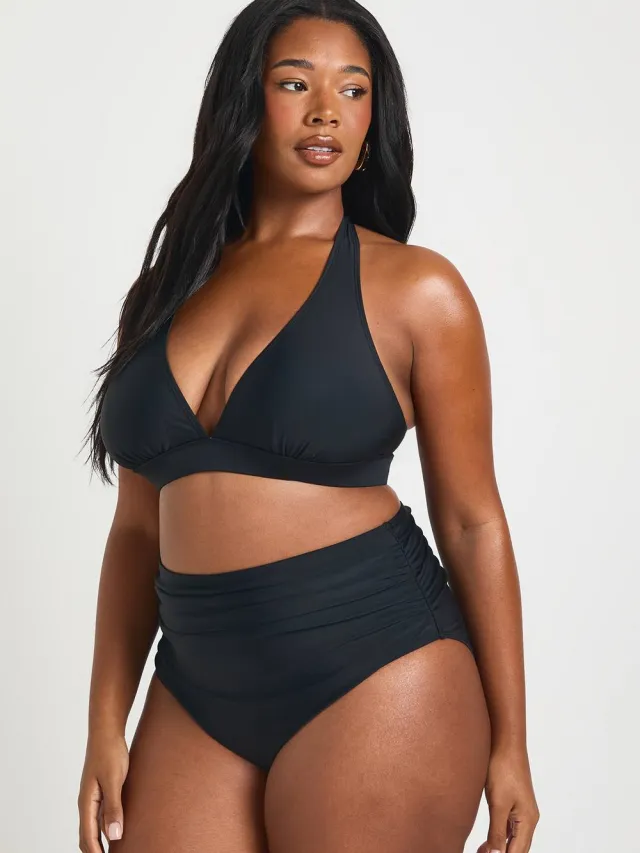boohoo Dames Plus Essentials Gerimpelde Hoge Taille Slip Zwart