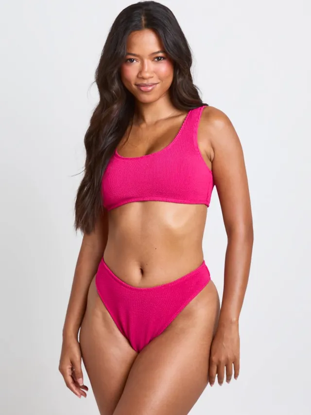 boohoo Dames Gestructureerde Scoop Bikini Top Roze