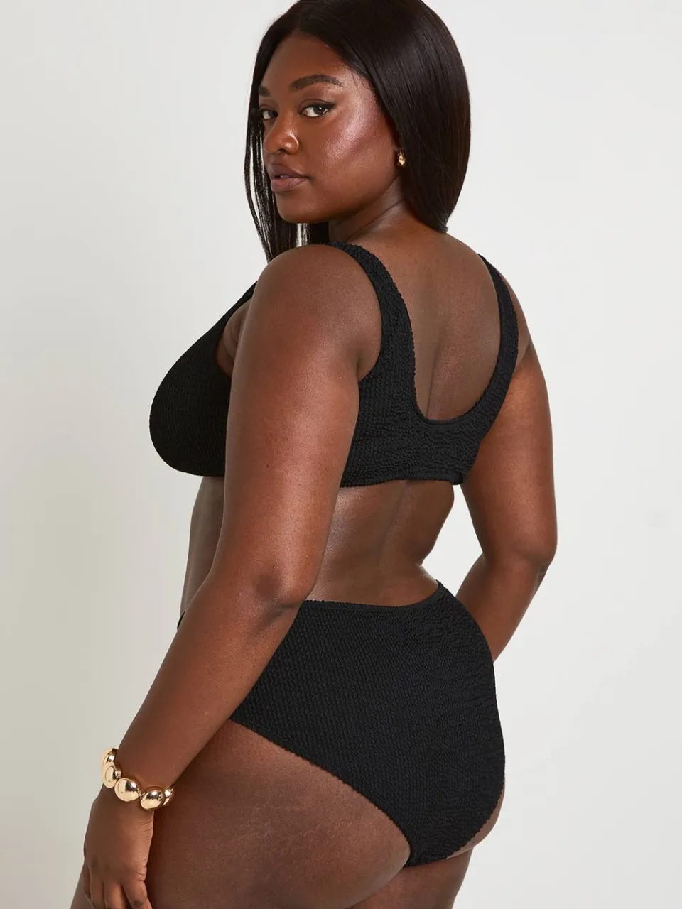 boohoo Dames Plus Crinkle Knoop Top & Hoge Taille Bikini zwart, foto 2