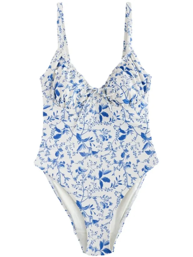 Next Dames - Buikcorrigerend DD+ badpak met beugels en zonder vulling - Crème Cream/Blue Ditsy Floral