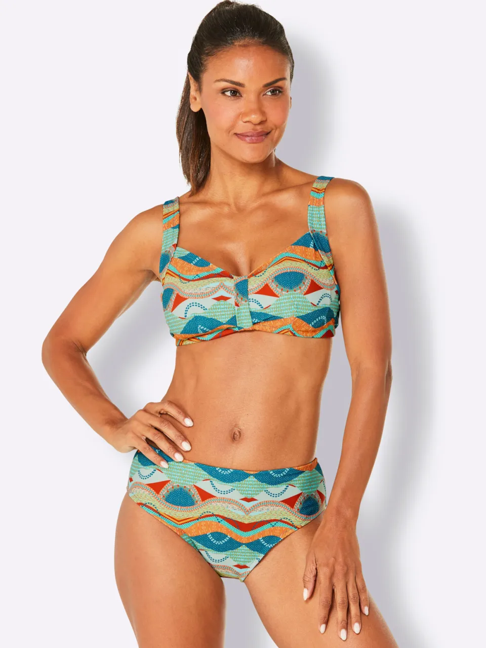 bikini turquoise golfprint topaas/papaja bedrukt