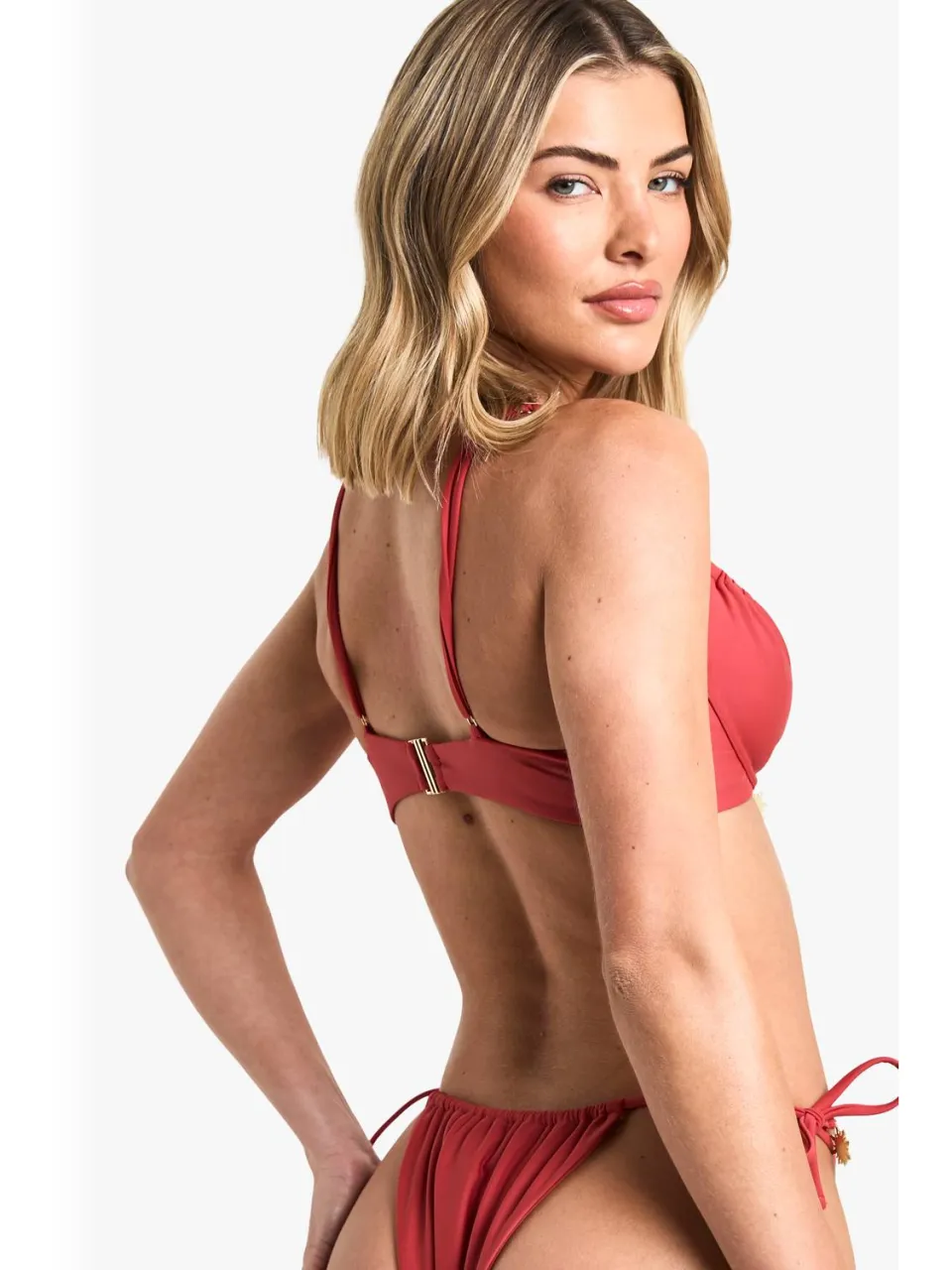 boohoo Dames Zonneschijntrim Onderbeugelde Bikini Top bordeaux rood, foto 2