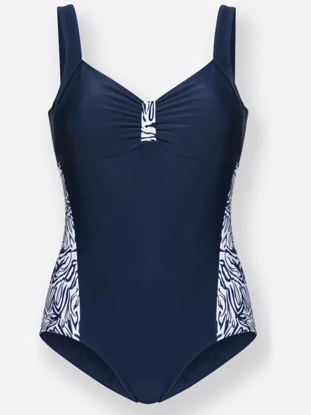 badpak marine met zebraprint marine/wit geprint