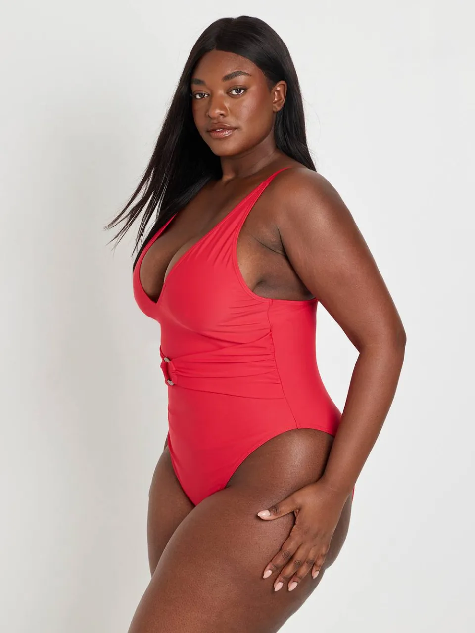 boohoo Dames Plus Buikcontrolerende O-ring Badpak Met Diepe V-hals rood, foto 3