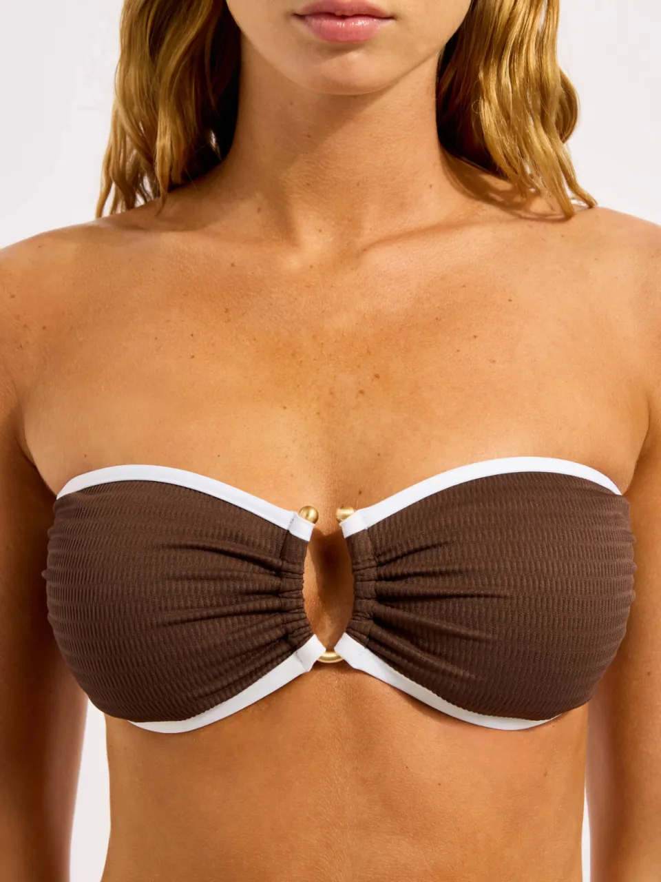 Seafolly Beach Bound bandeau bikinitop bruin/ecru, foto 3