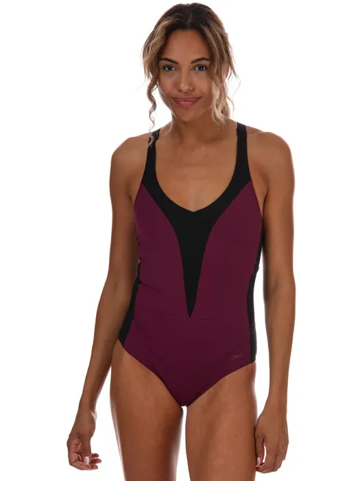 Speedo Sculpture OpalLux zwempak voor dames in paars en zwart