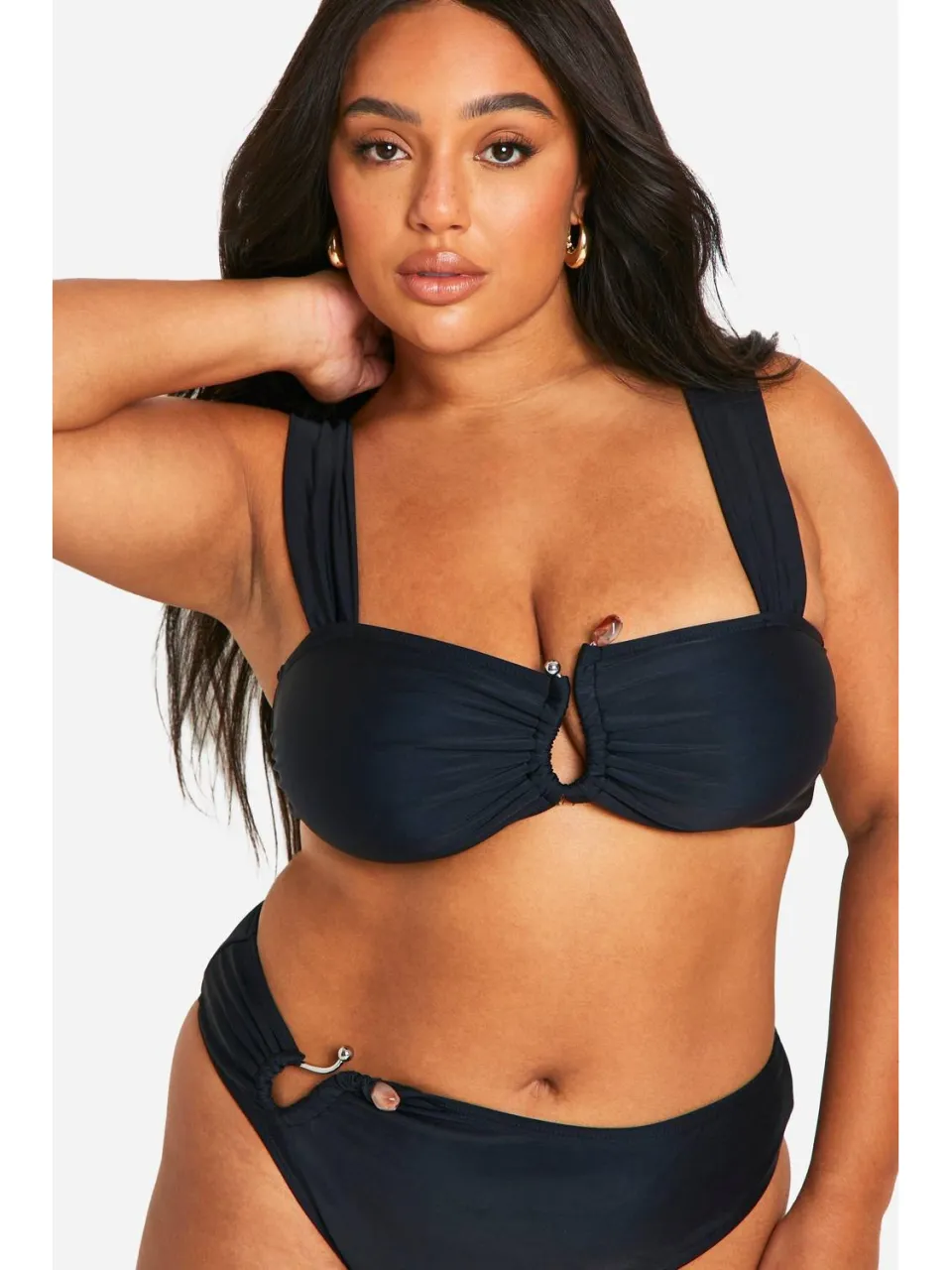boohoo Dames Plus Bead Trim High Waisted Bikini Set zwart, foto 5