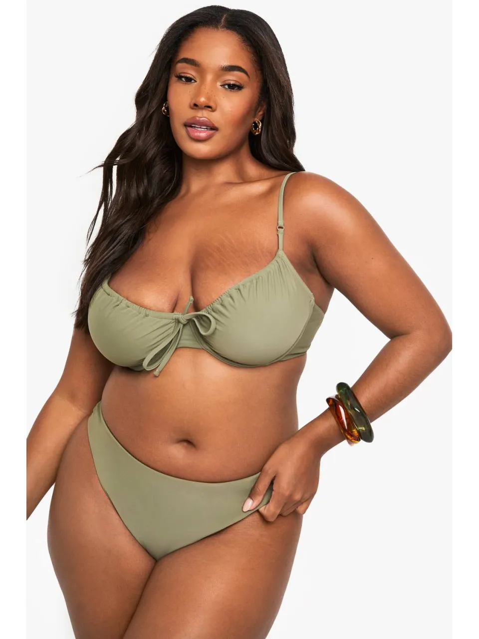 boohoo Dames Plus Swimwear Essentials Bikini Top met beugels kaki, foto 2