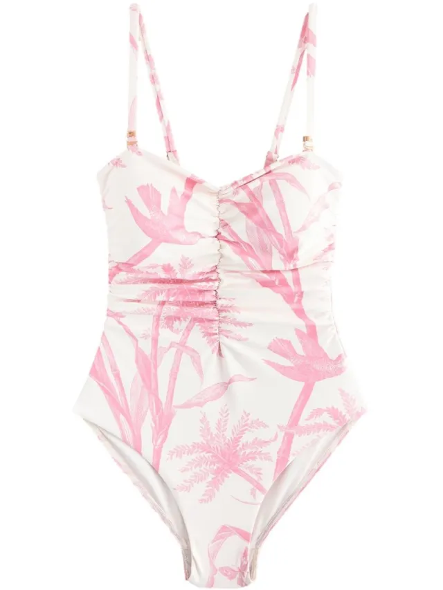Next Dames - Vormgevend, buikcorrigerend bandeaubadpak - Crème Cream/Pink Floral