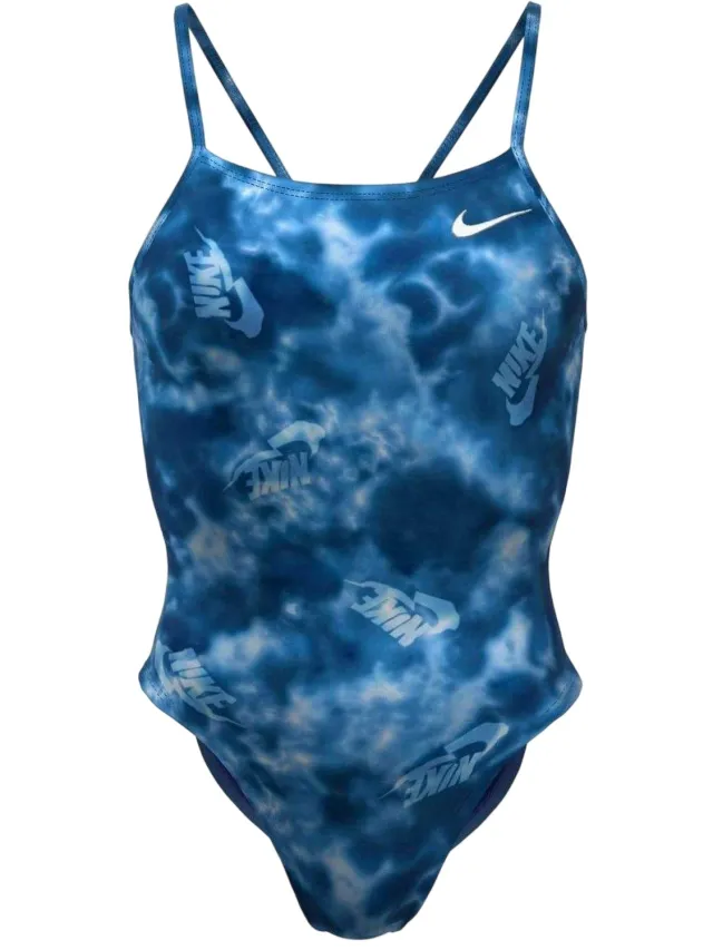 Nike Tie-dye-zwempak met logo-uitsnijding voor dames (Blauw)